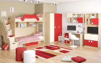 Детская комната Бэрри (Бежевый/Красный/корпус Клен) в Нюрбе - nyurba.mebel54.com | фото