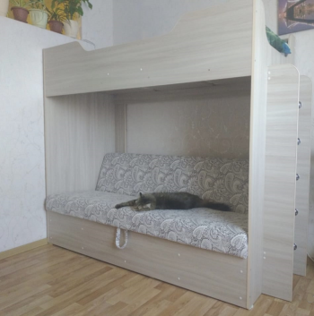 Кровать двухъярусная с диваном (Беленый дуб) в Нюрбе - nyurba.mebel54.com | фото