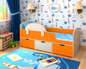 Кровать Малыш-мини с бортиком Дуб молочный/Оранжевый в Нюрбе - nyurba.mebel54.com | фото
