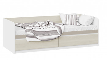 Кровать «Сканди» с 2 ящиками Дуб Гарден/Белый/Глиняный серый в Нюрбе - nyurba.mebel54.com | фото