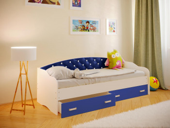 Кровать Софа-8 с мягкой спинкой со стразами (900х1900) Белый/Синий в Нюрбе - nyurba.mebel54.com | фото