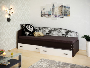 Кровать Софа-9 с мягкой спинкой с рисунком Милана (900х1900) Венге/Белый в Нюрбе - nyurba.mebel54.com | фото