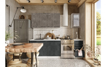 Кухонный гарнитур Нувель 1800мм белый/бетон коричневый/бетон черный в Нюрбе - nyurba.mebel54.com | фото