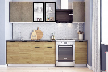 Кухонный гарнитур Стоун 2.0 (белый/камень темно-серый/акация светлая) в Нюрбе - nyurba.mebel54.com | фото