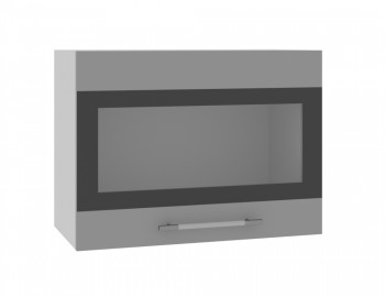 Норд ШВГС 600 Шкаф верхний горизонтальный со стеклом (Софт черный/корпус Белый) в Нюрбе - nyurba.mebel54.com | фото