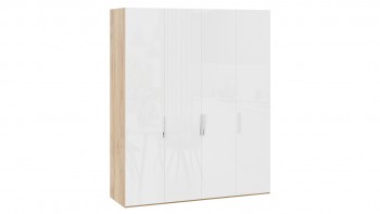 Шкаф для одежды с 4 глухими дверями «Эмбер» Яблоня Беллуно/Белый глянец в Нюрбе - nyurba.mebel54.com | фото