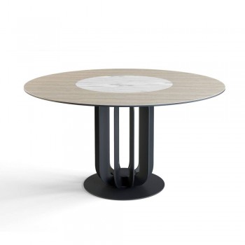 Стол круглый Rotor (160), шпон + керамика светлая в Нюрбе - nyurba.mebel54.com | фото